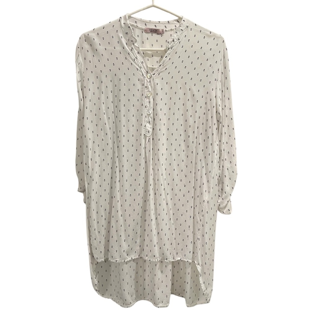 White Women’s Shirt with Black Anchor Pattern